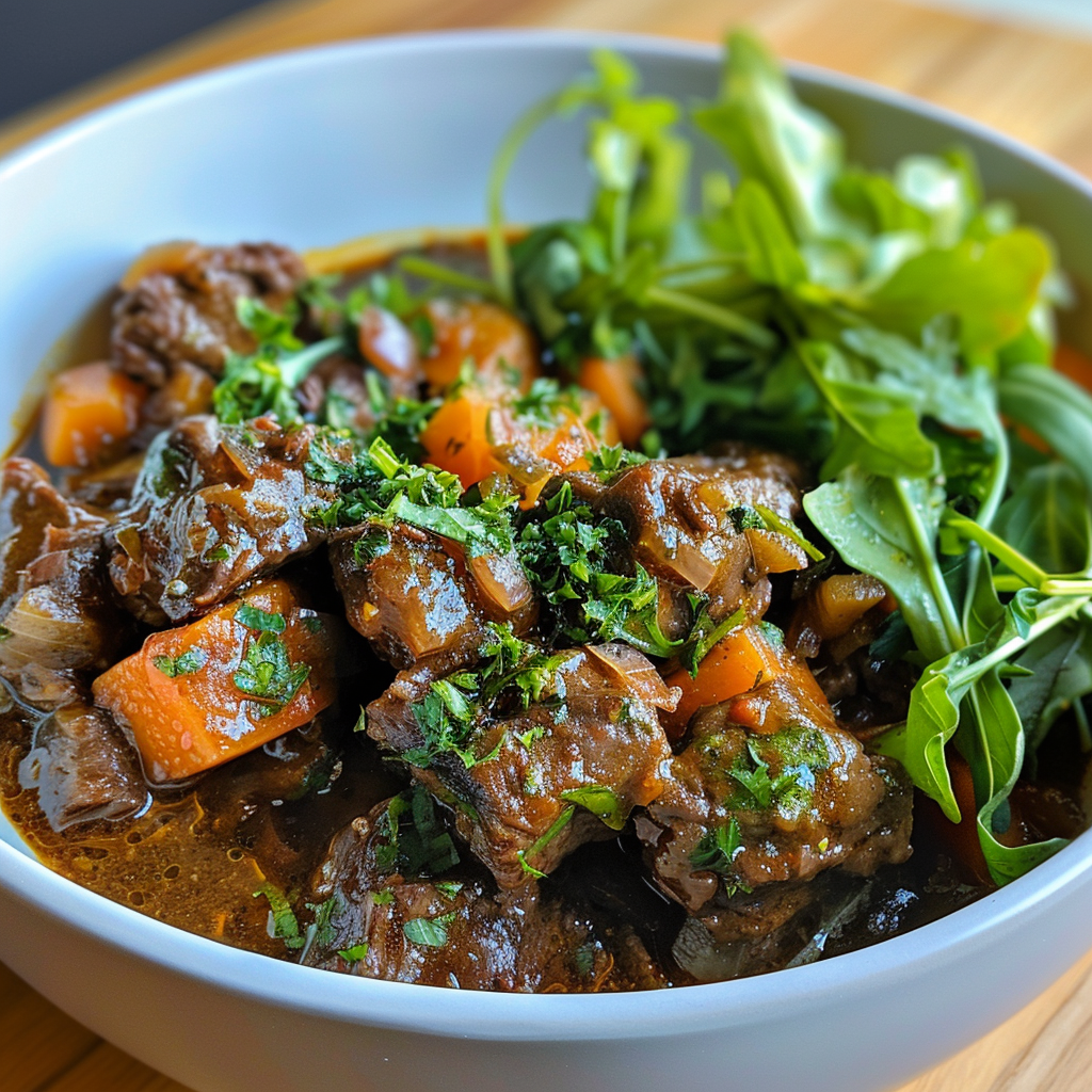 beef stew with salad