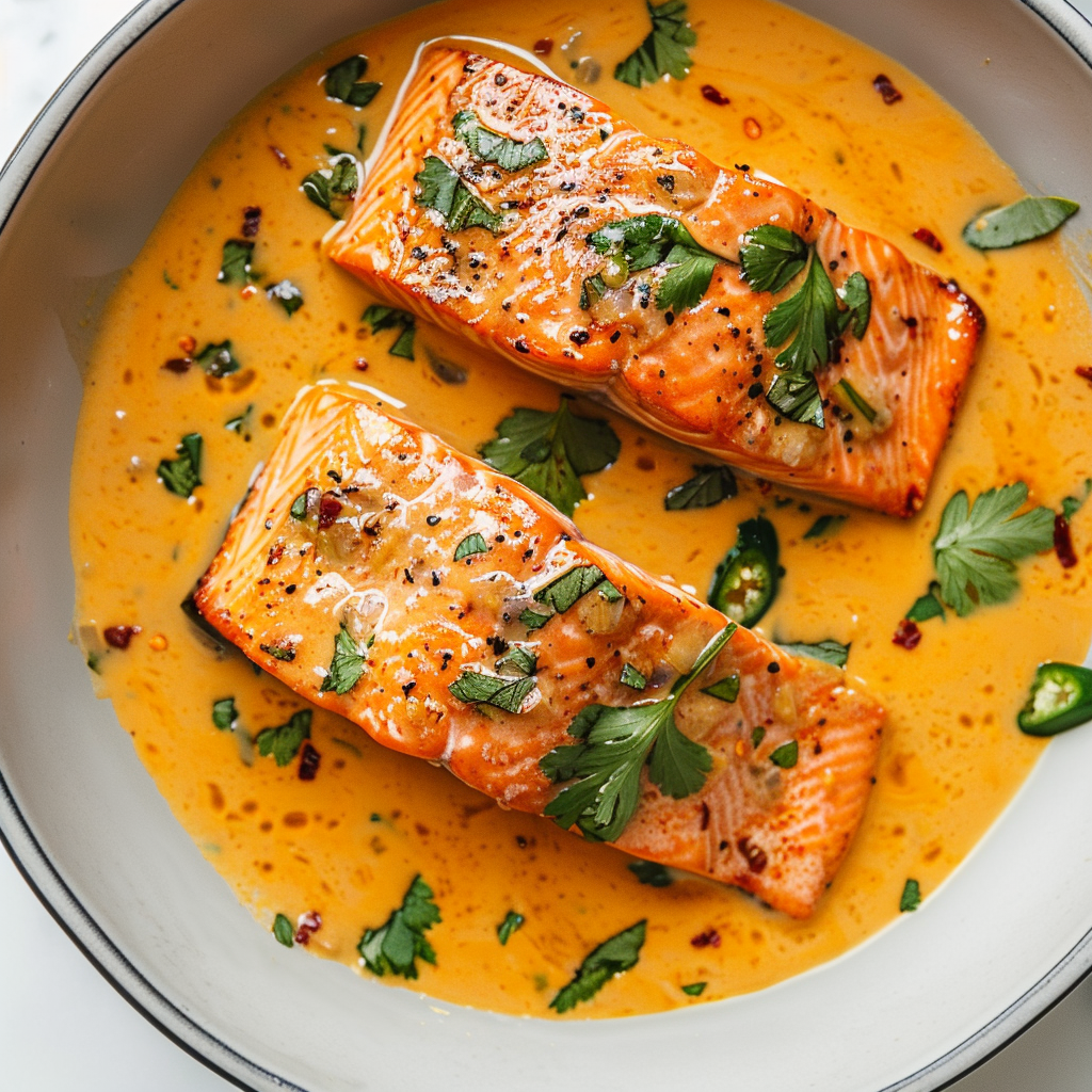 salmon in coconut curry sauce