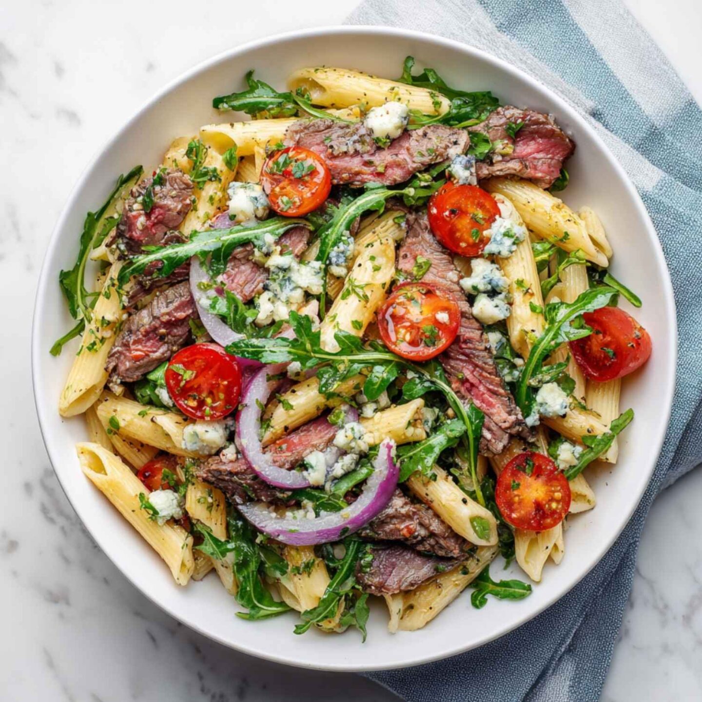 steak blue cheese pasta salad