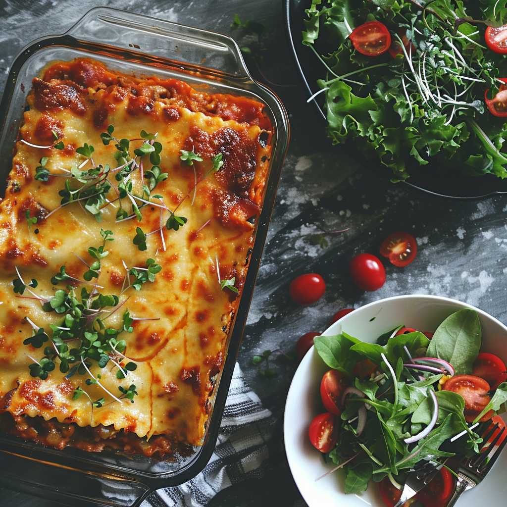 lasagna with salad