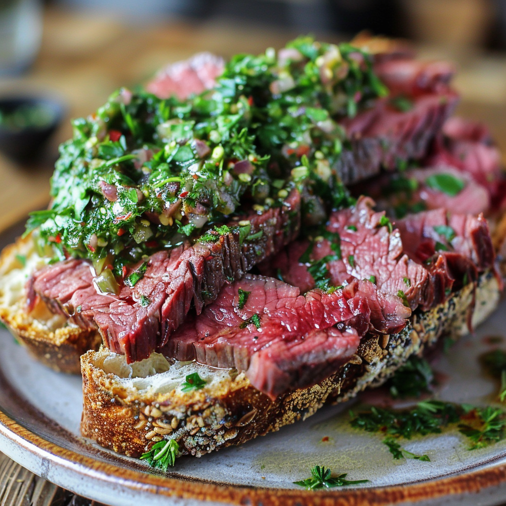 corned beef in chimichurri sauce