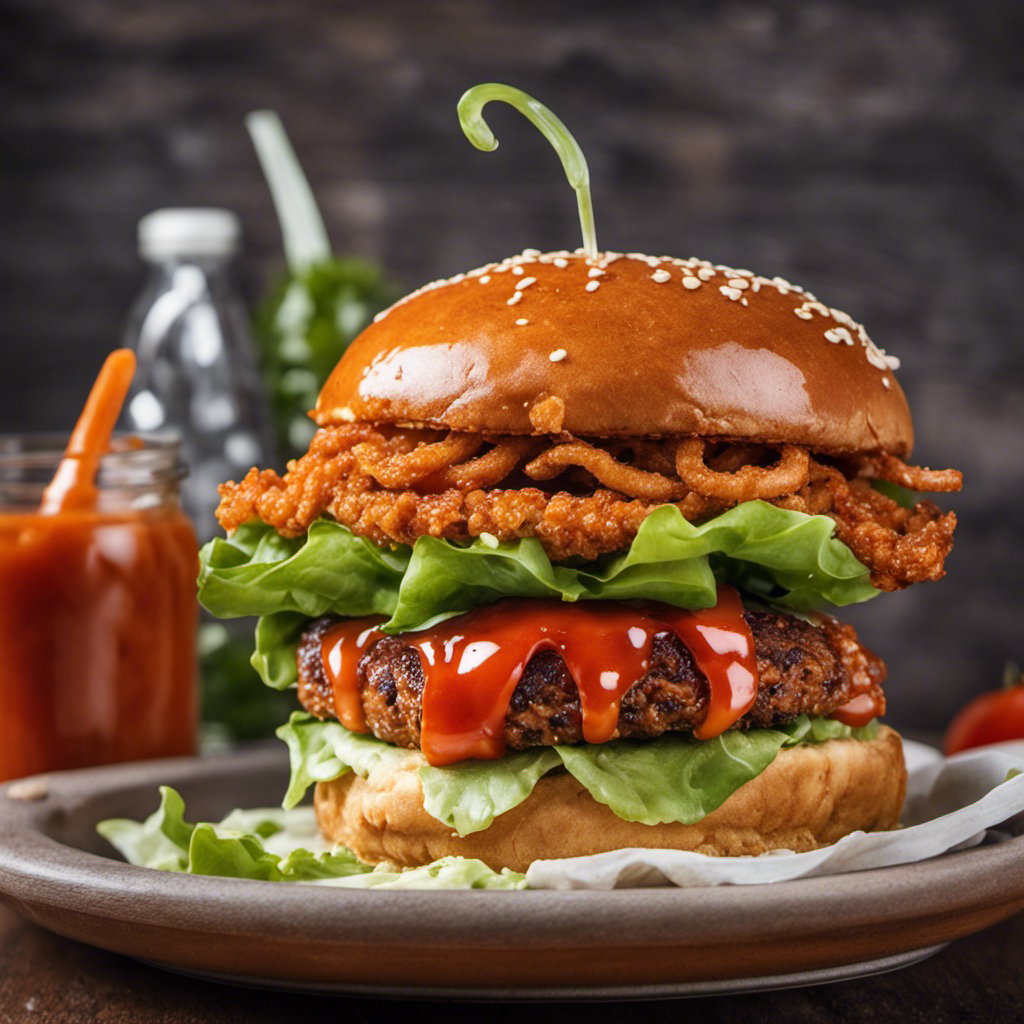 bean burger with hot sauce