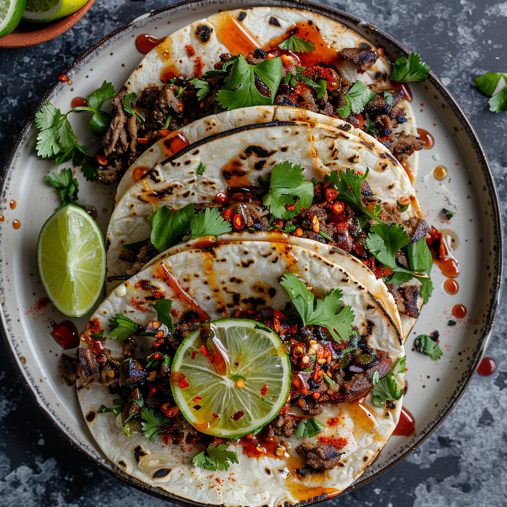 tacos with chili oil