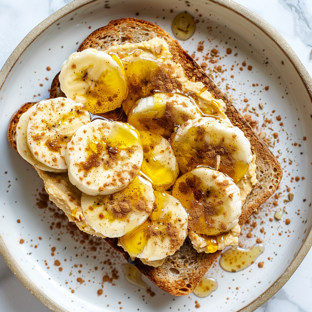 banana and cinnamon hummus toast