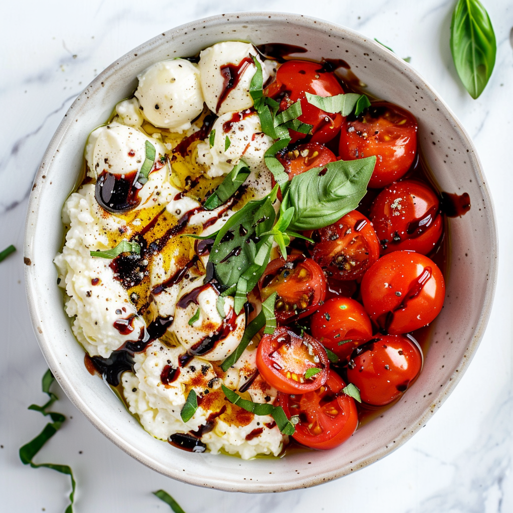 caprese cottage cheese bowl