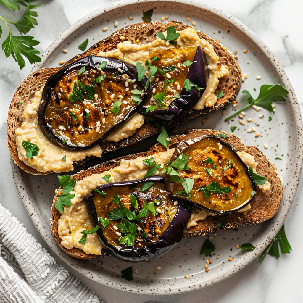 roasted eggplant hummus toast