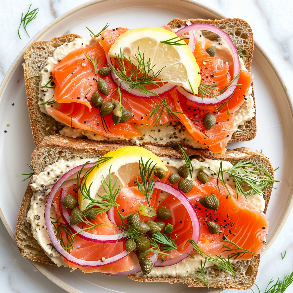 smoked salmon hummus toast
