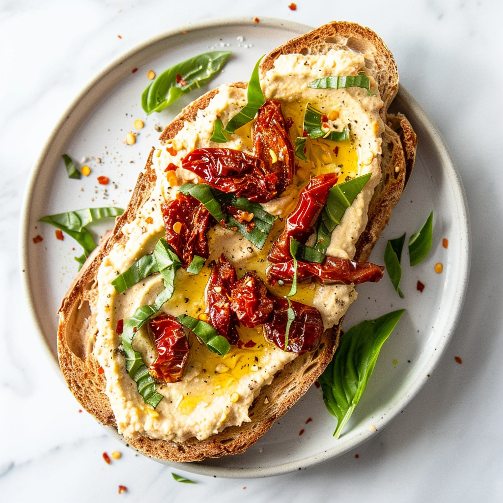 sun dried tomato hummus toast