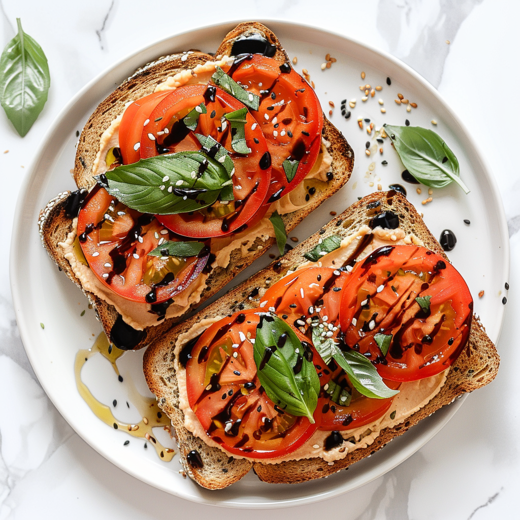 tomato and basil hummus toast