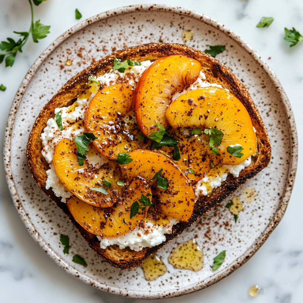 air fried peach cottage cheese toast