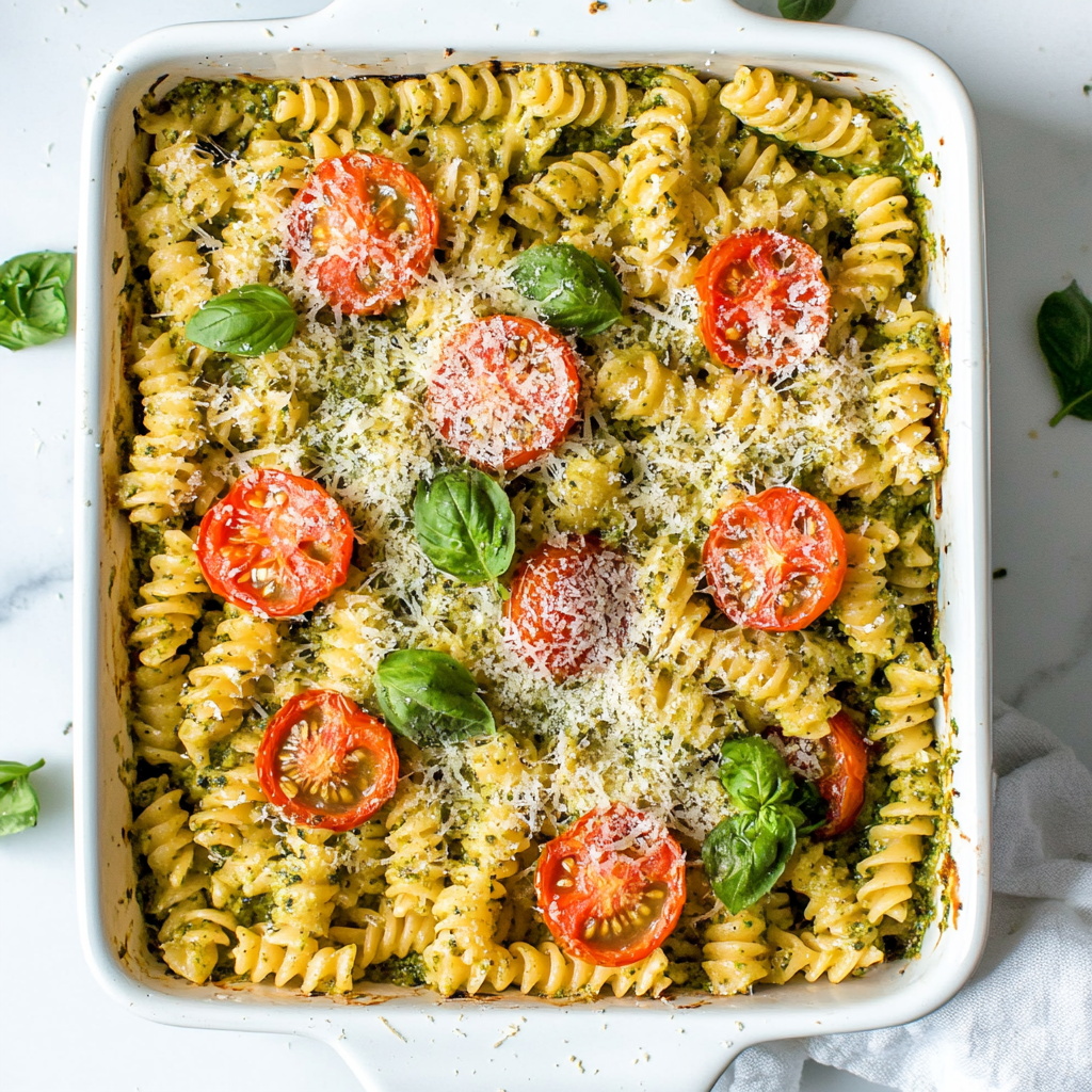 cottage cheese and pesto pasta bake