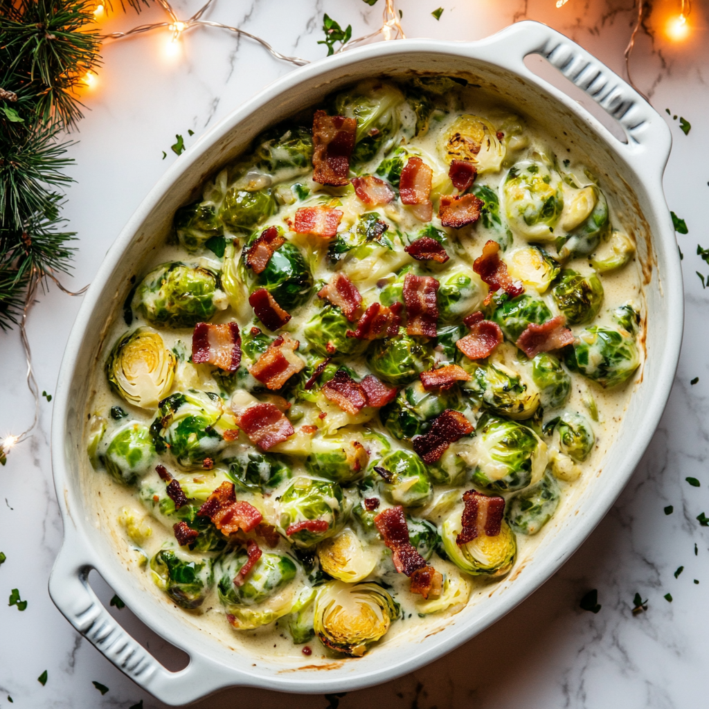 keto creamy shredded sprouts with bacon