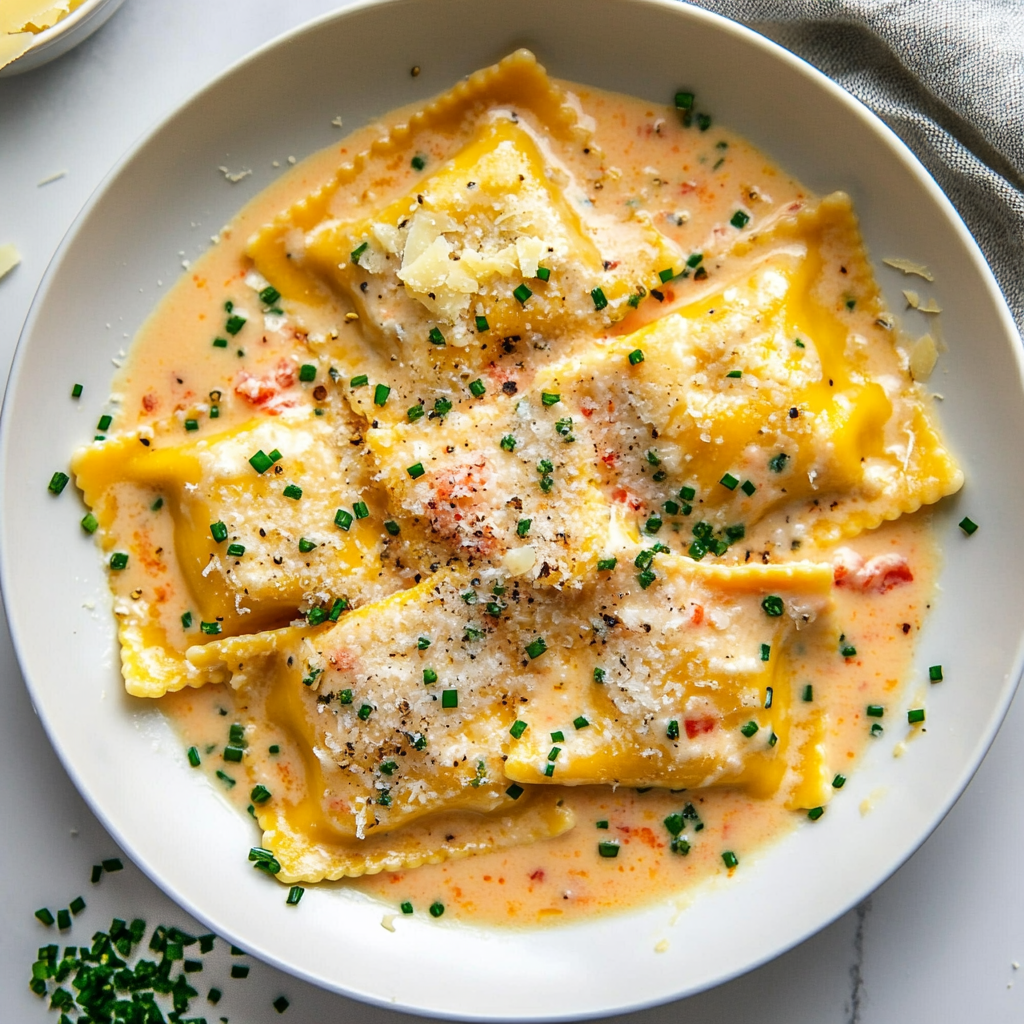 lobster ravioli in creamy lemon sauce