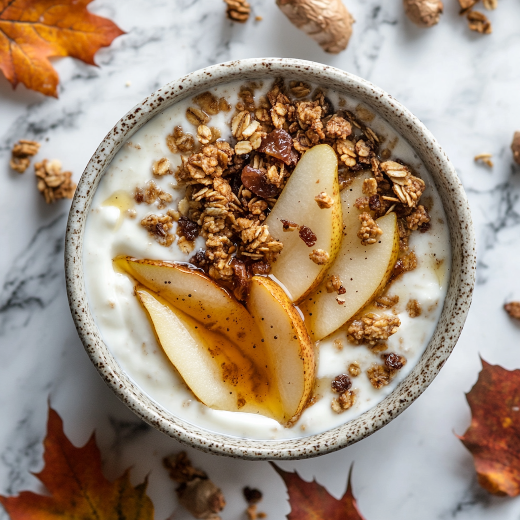 pear and ginger yogurt bowl