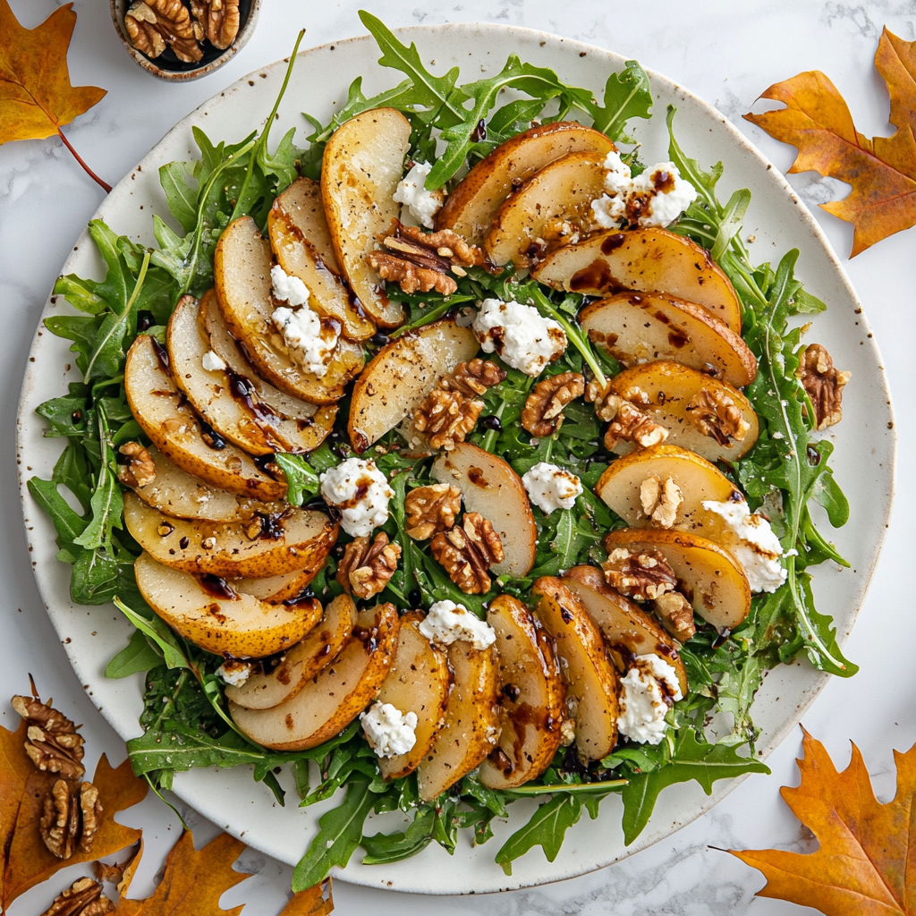 roasted pear and arugula salad