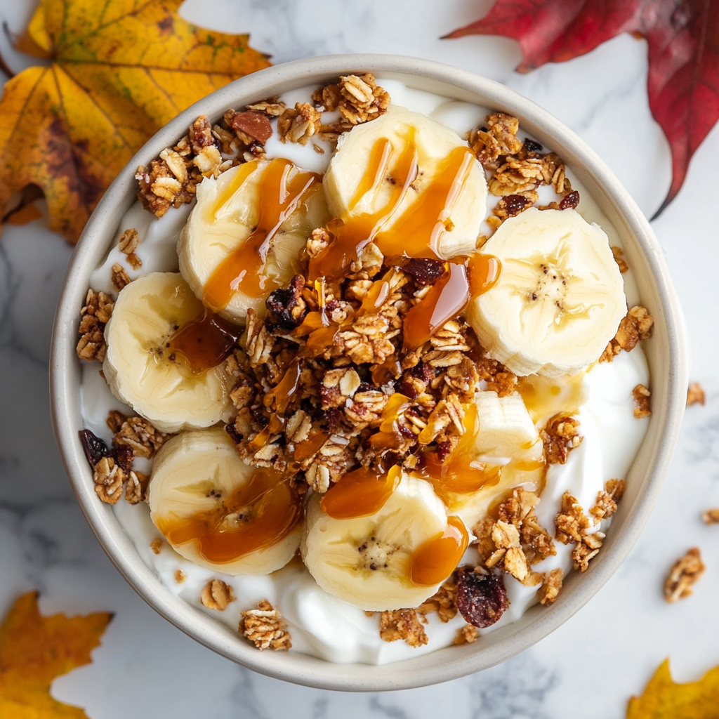 salted caramel banana yogurt bowl