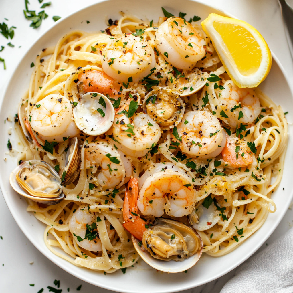 seafood linguine with white wine sauce