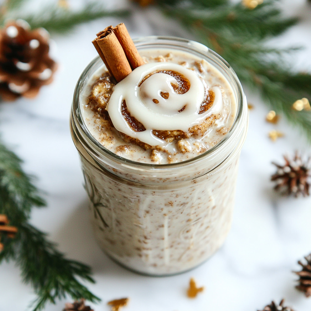 festive cinnamon roll overnight oats