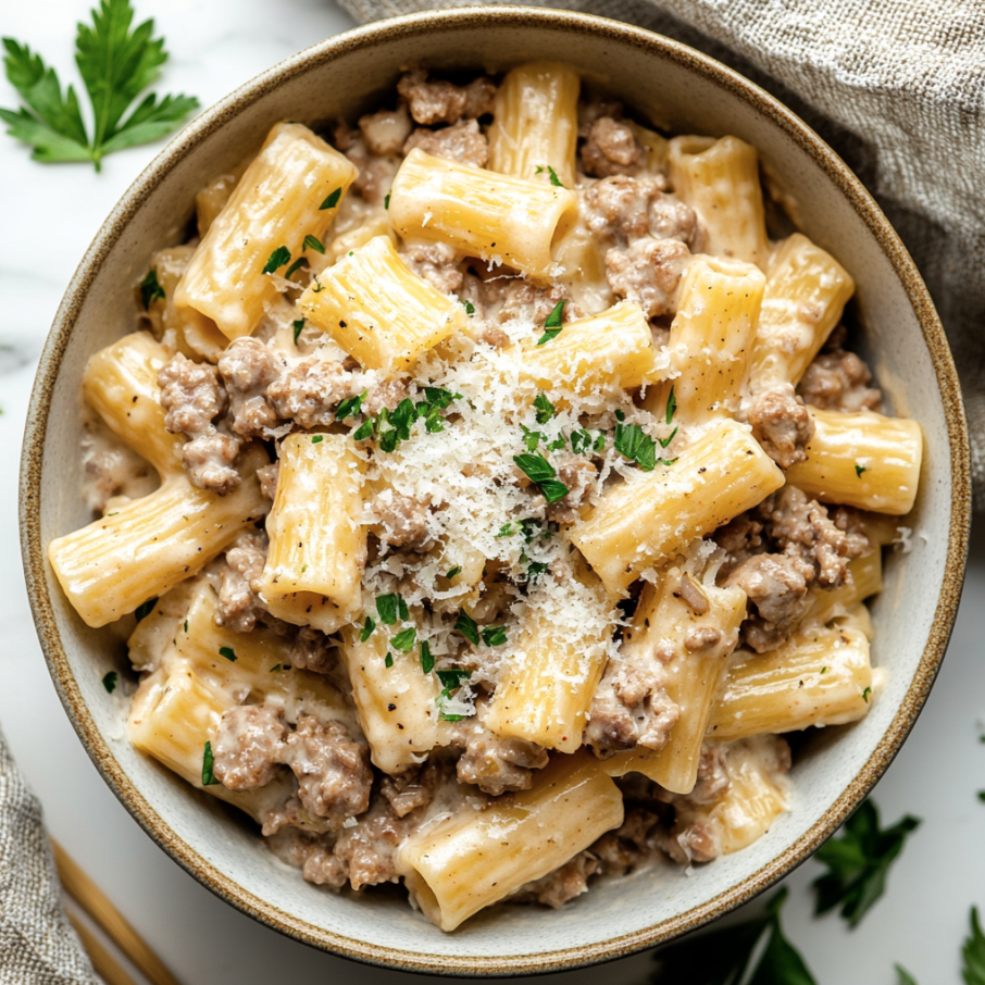 sausage alfredo rigatoni