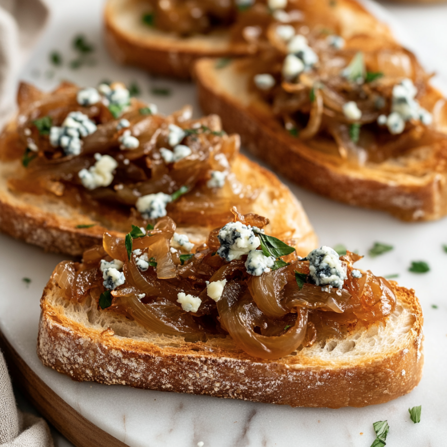 caramelized onion and blue cheese crostini