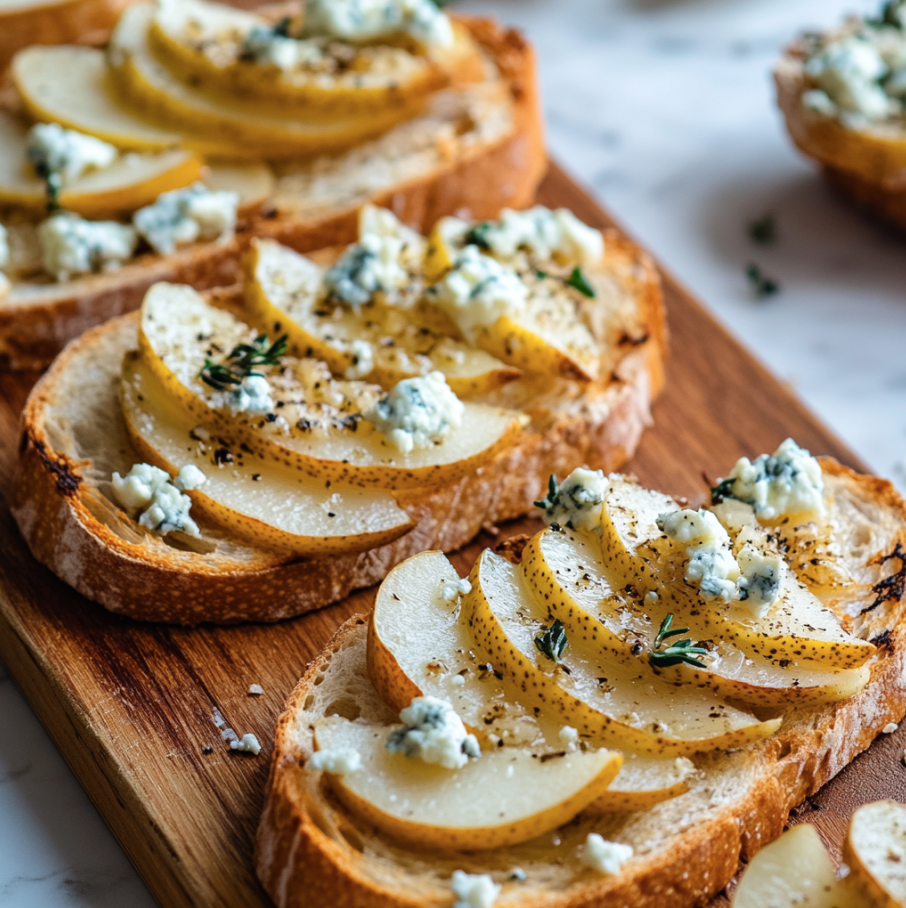 pear and gorgonzola crostini