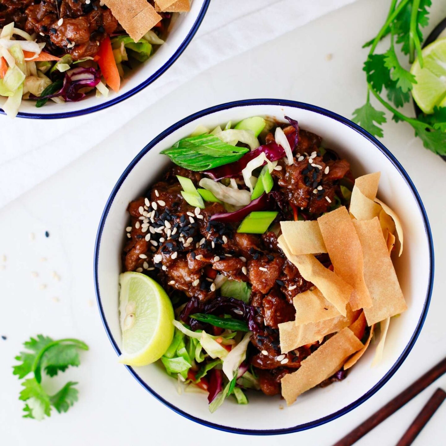 teriyaki chicken wonton bowls