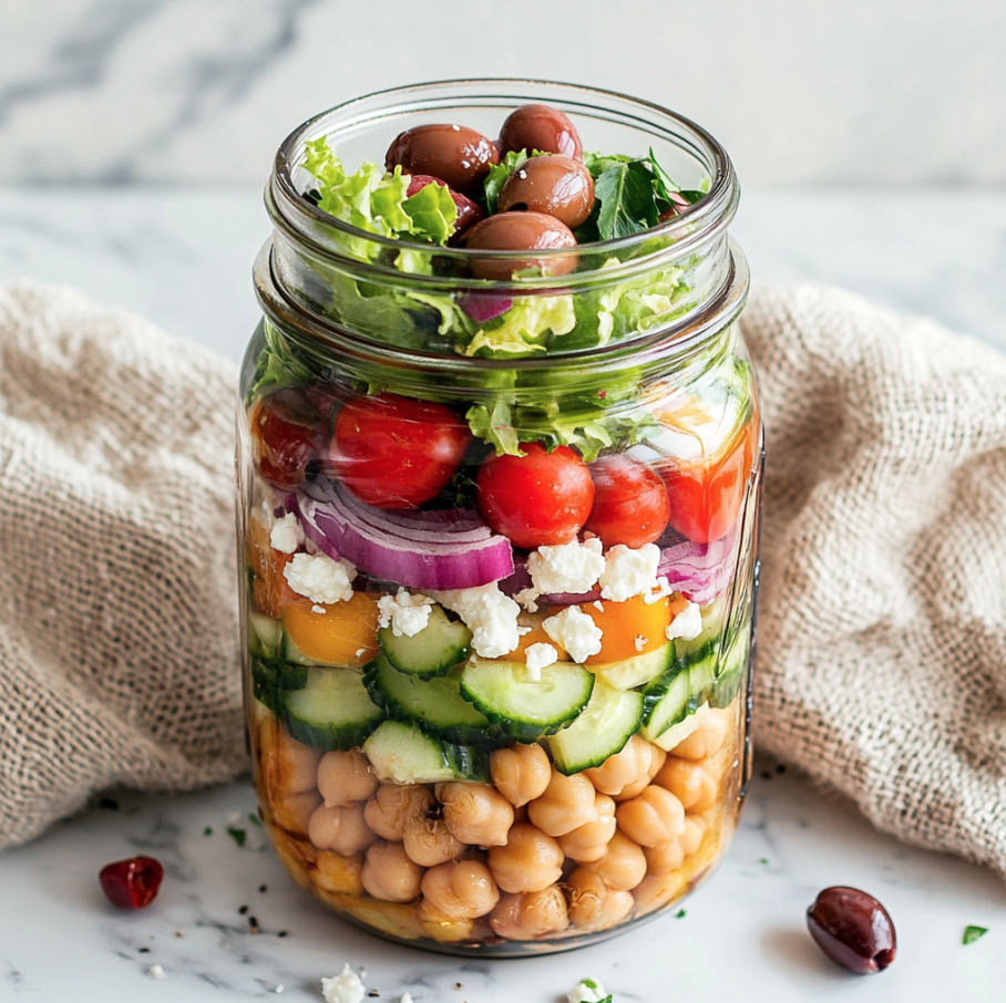 greek chickpea mason jar salad