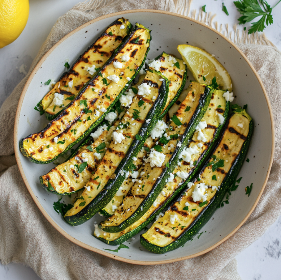grilled zucchini with lemon and feta