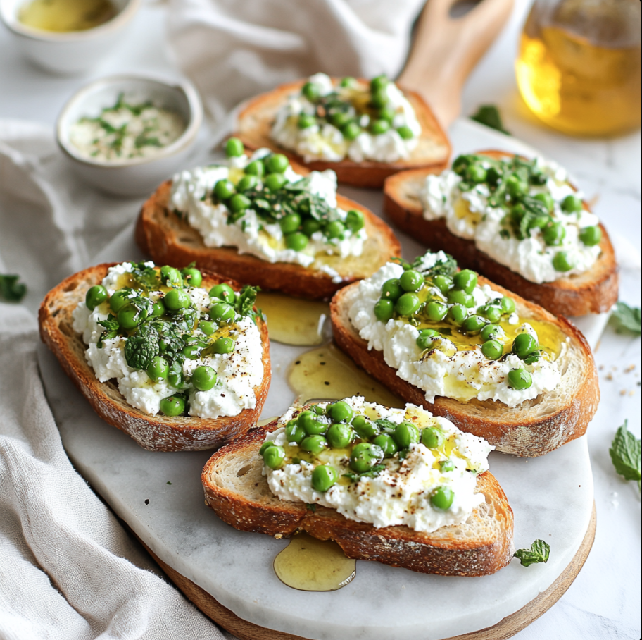 ricotta pea and lemon crostini