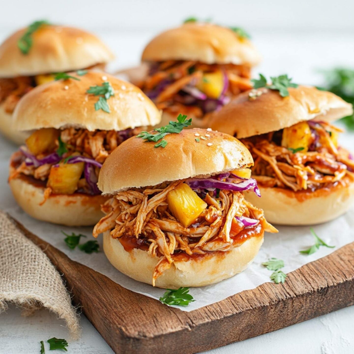 bbq chicken sliders with pineapple slaw