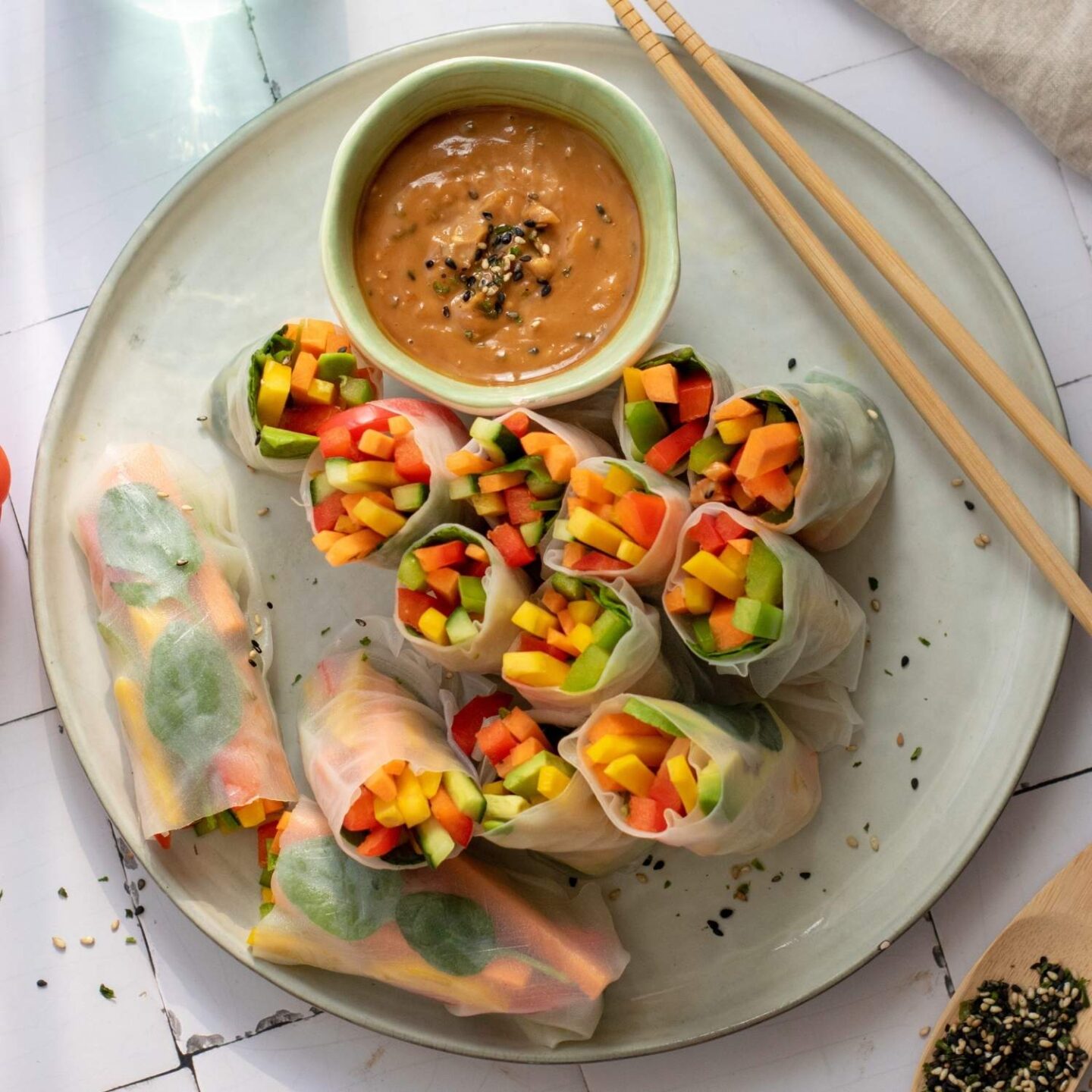 rainbow veggie rice paper rolls