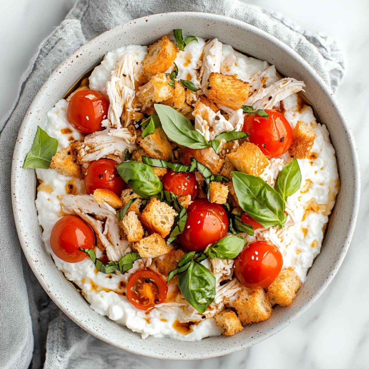 bruschetta chicken cottage cheese bowl