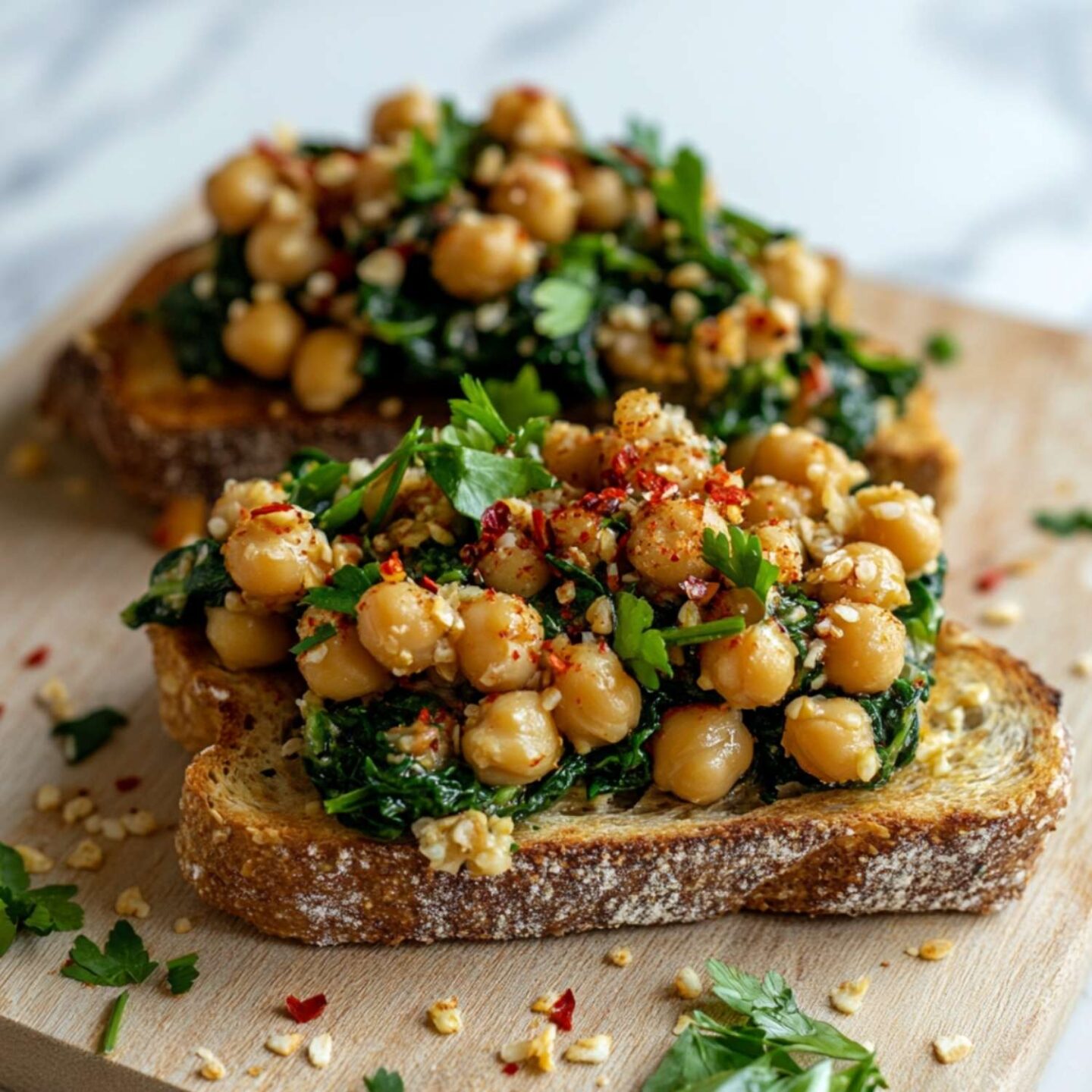 smashed chickpea and spinach toast