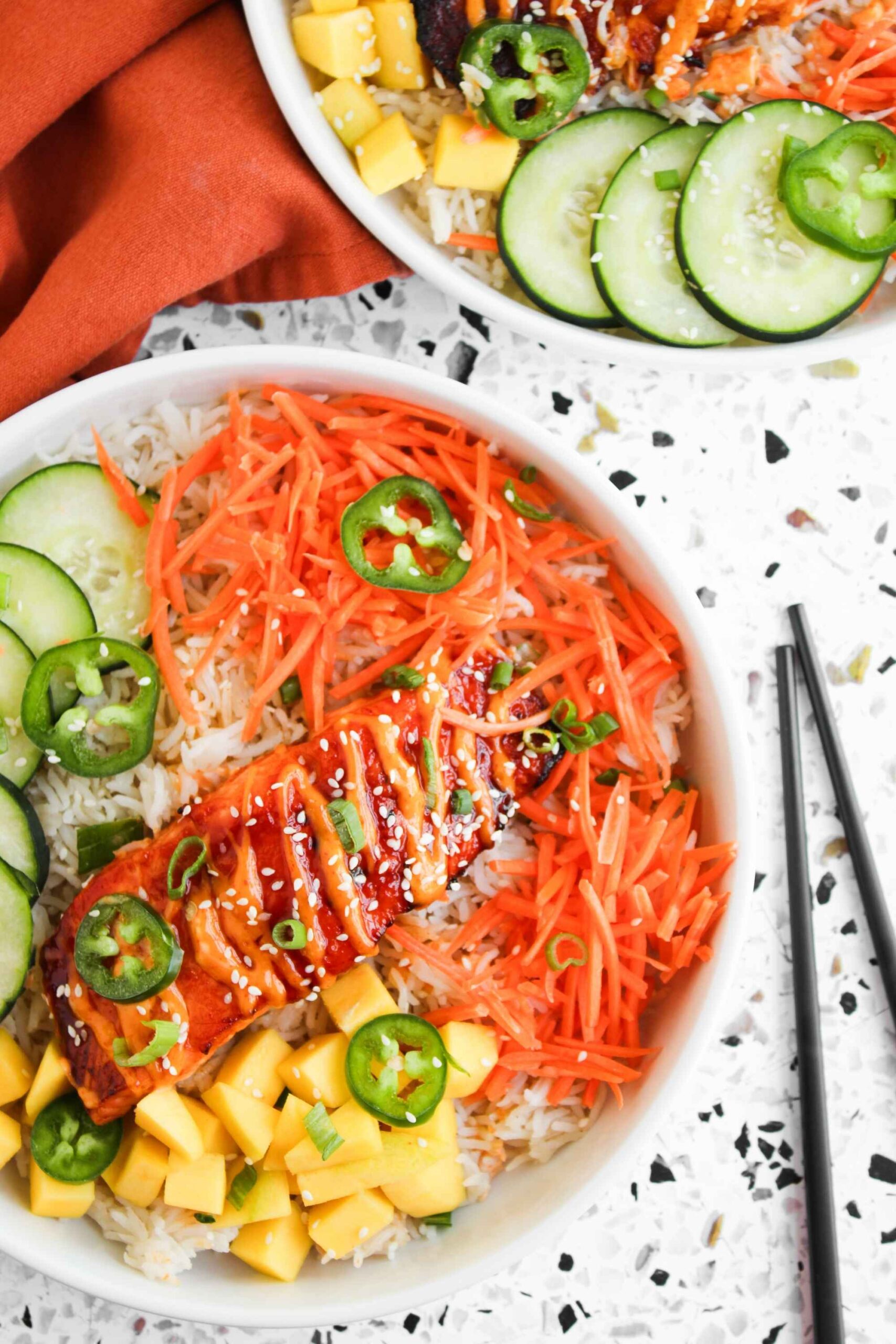 spicy sriracha salmon bowls