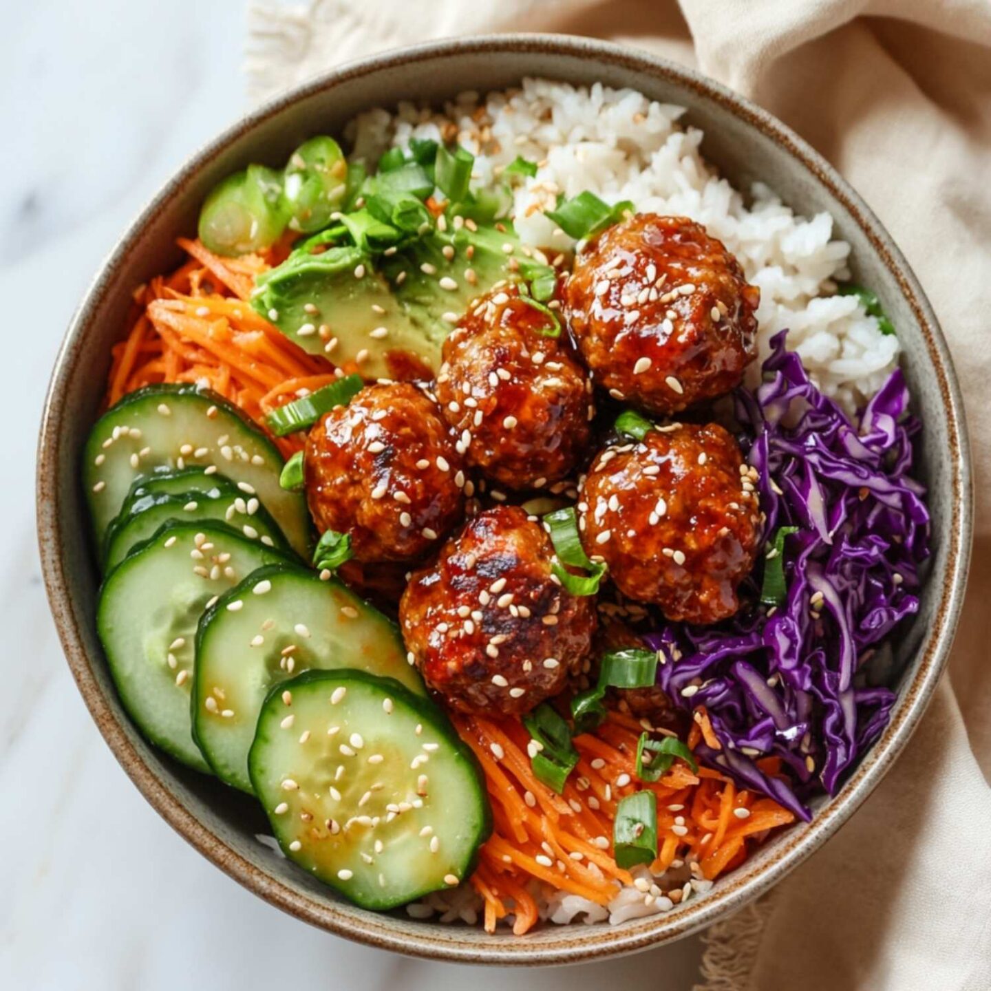 gochujang meatball bowls