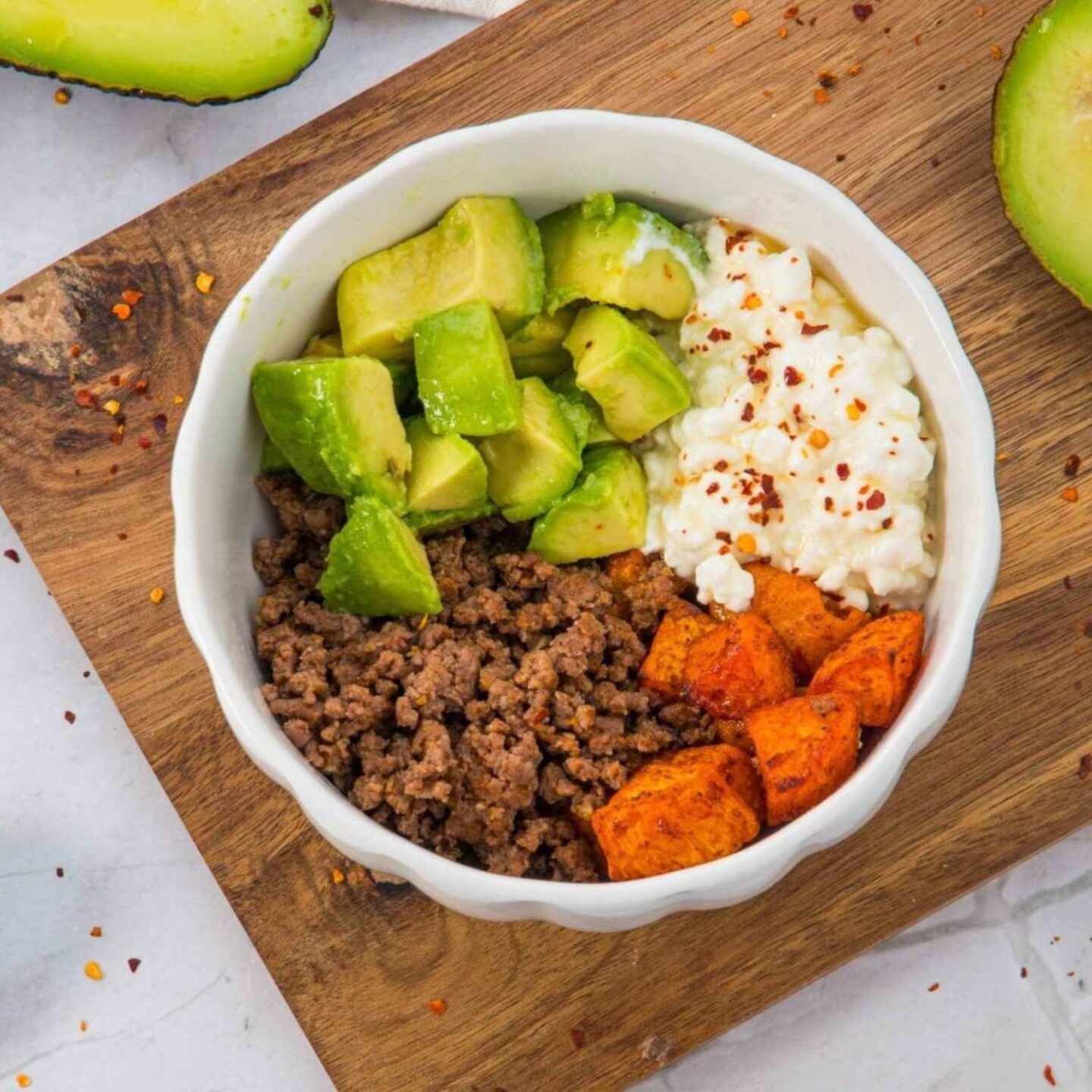cottage cheese beef honey protein bowl