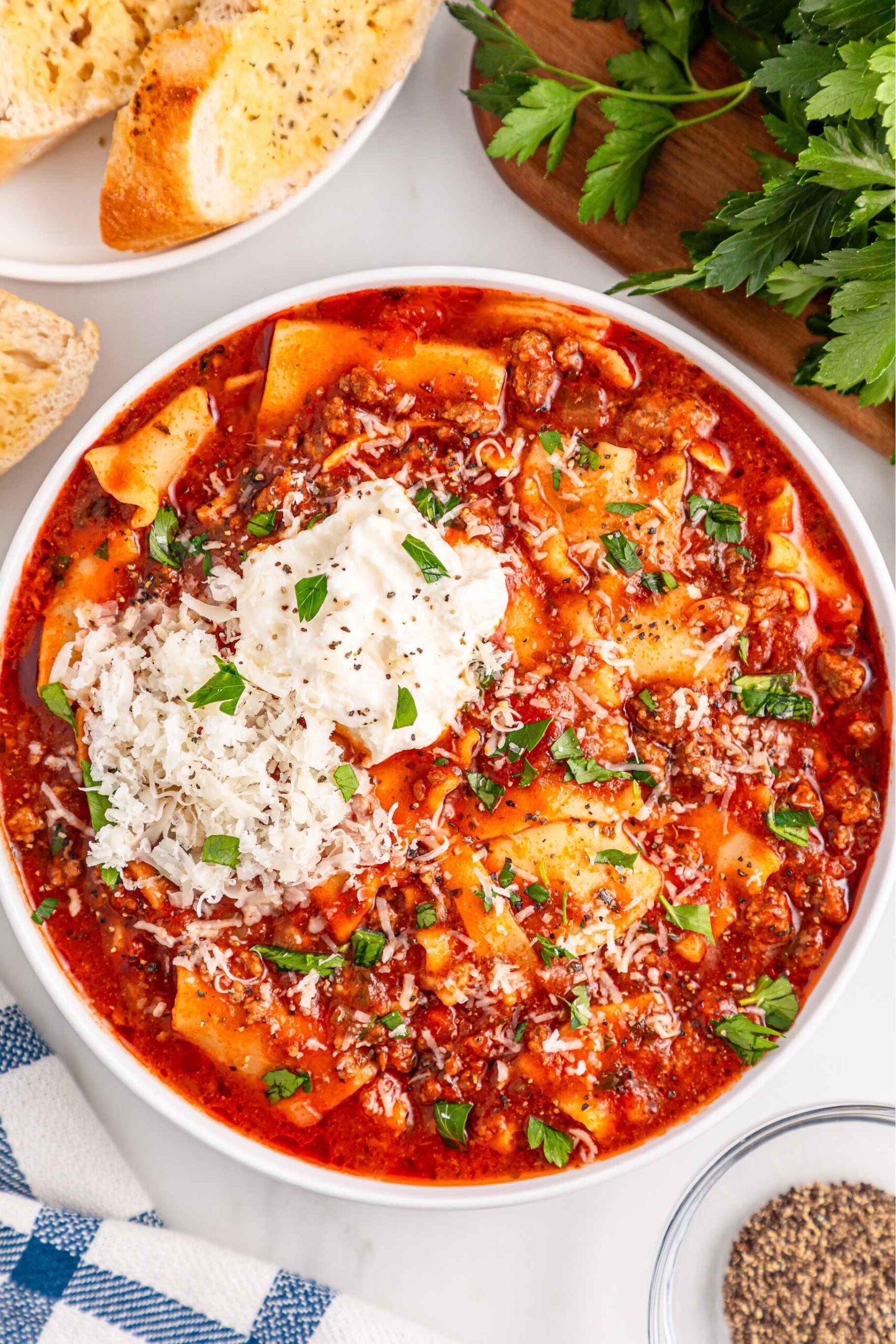 crockpot lasagna soup in bowl