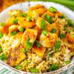garlic chicken fried rice in bowl