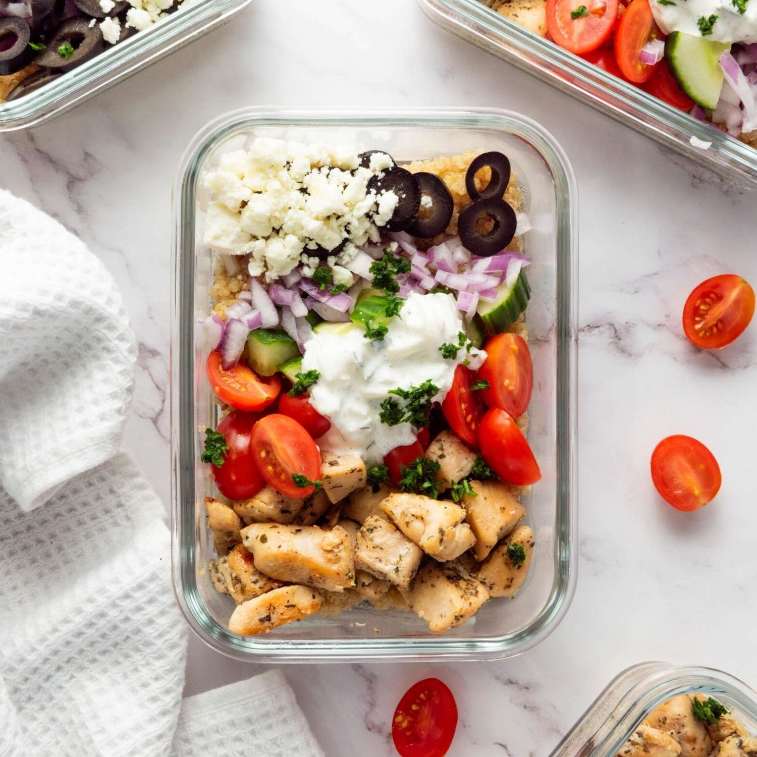 greek chicken quinoa protein bowl