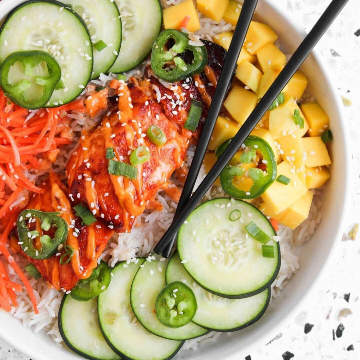 sriracha salmon protein bowl