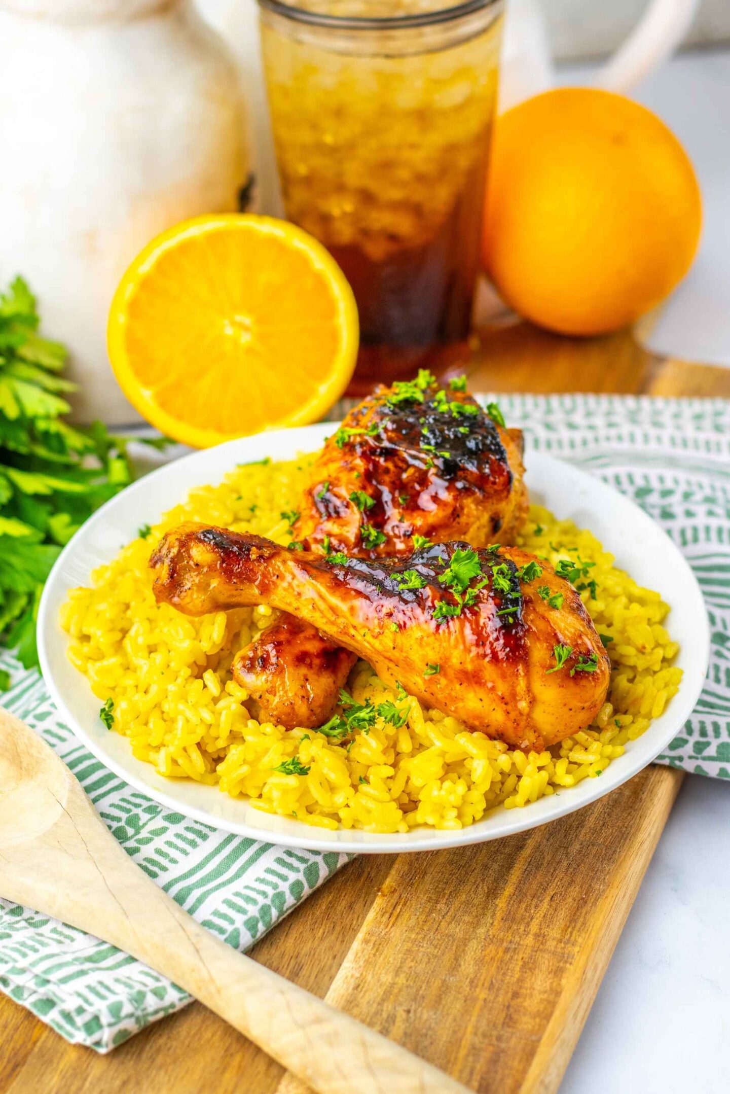 baked orange chicken legs with rice