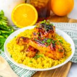 baked orange chicken legs with rice