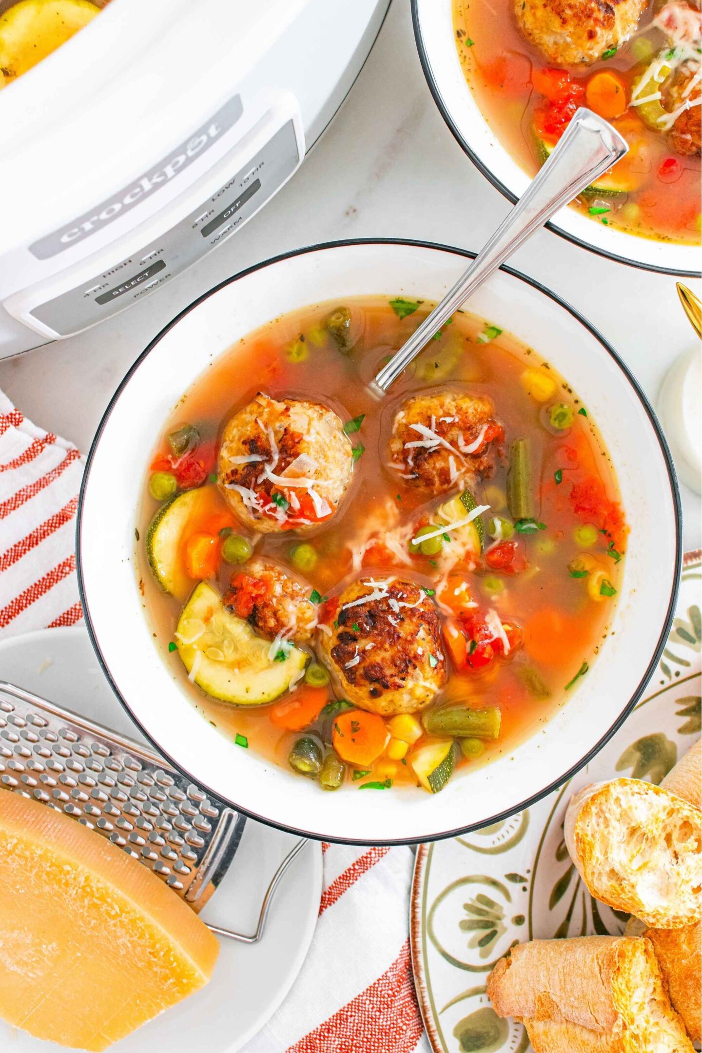 overhead crockpot soup with meatballs