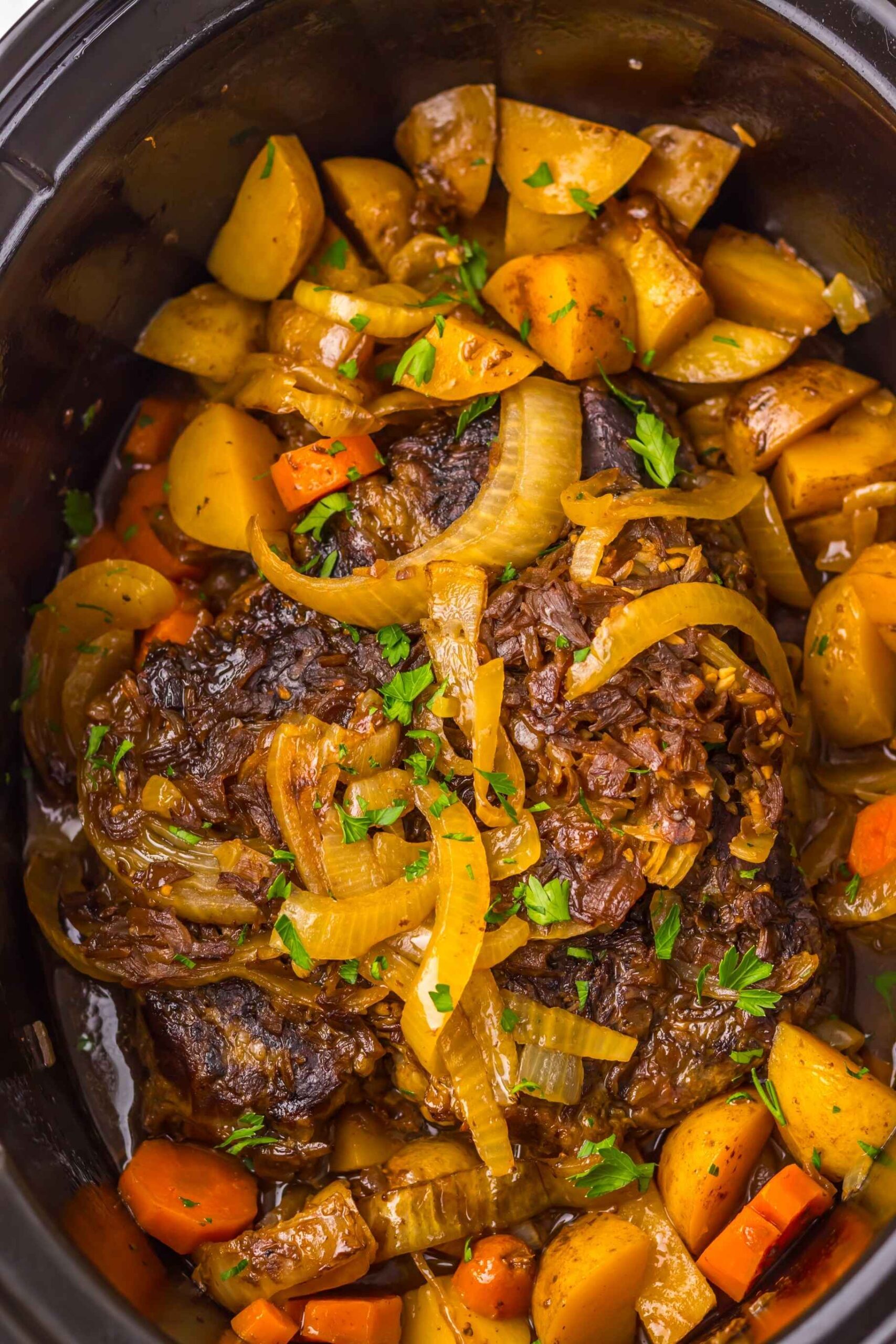 close up french onion pot roast