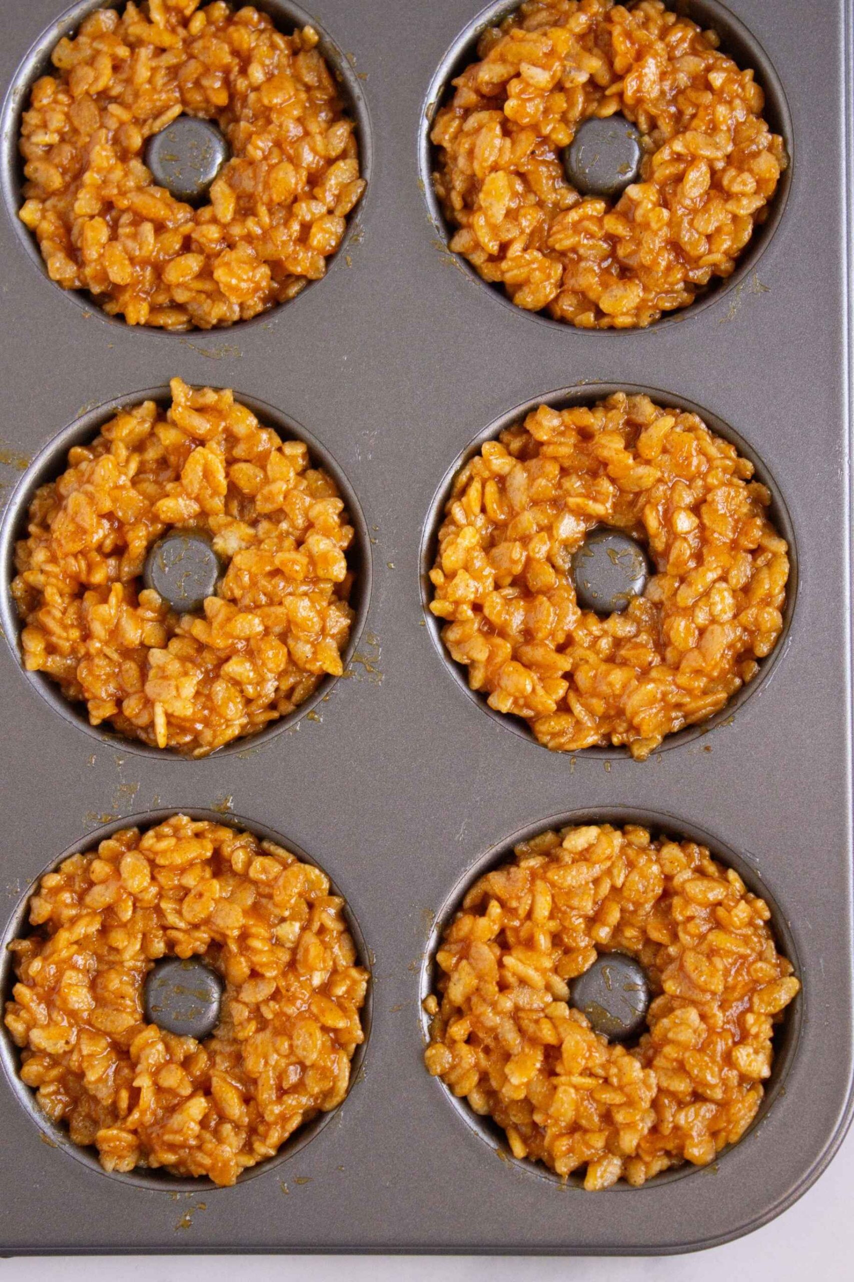 shaped pumpkin krispie donuts