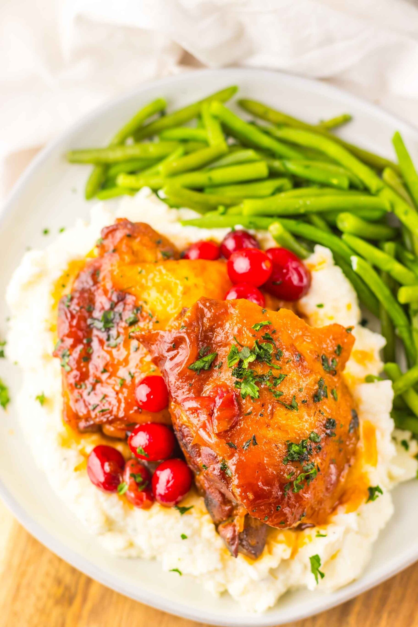 crockpot cranberry apricot chicken on mash