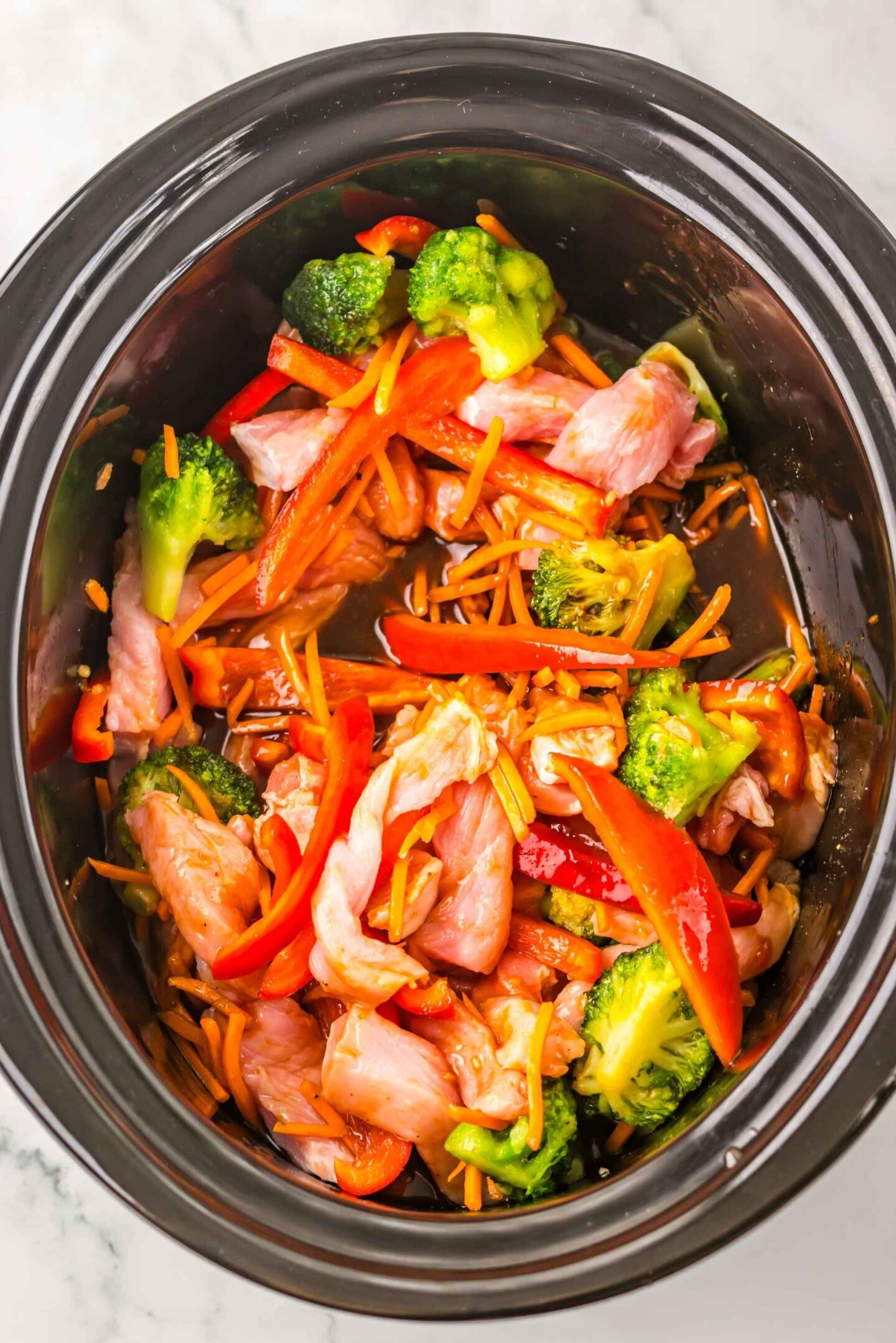 crockpot pork and veggies in lo mein sauce