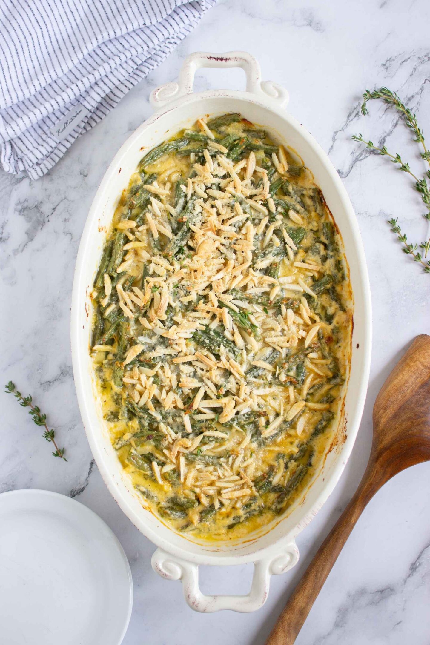 green bean casserole with almonds