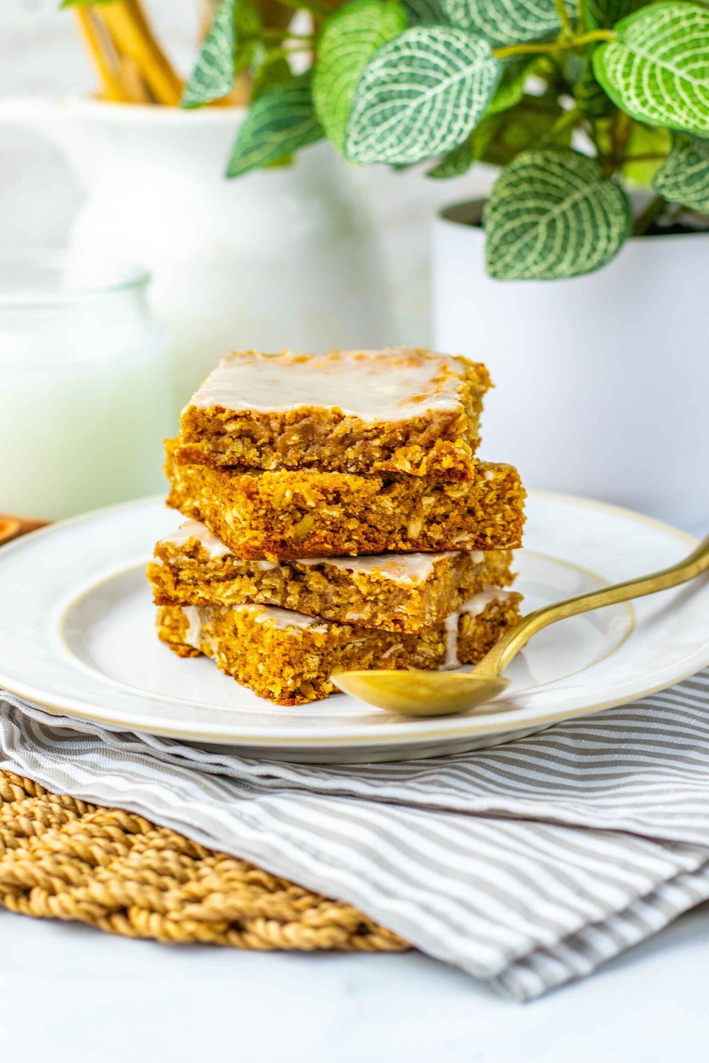 iced oatmeal cookie bars stacked