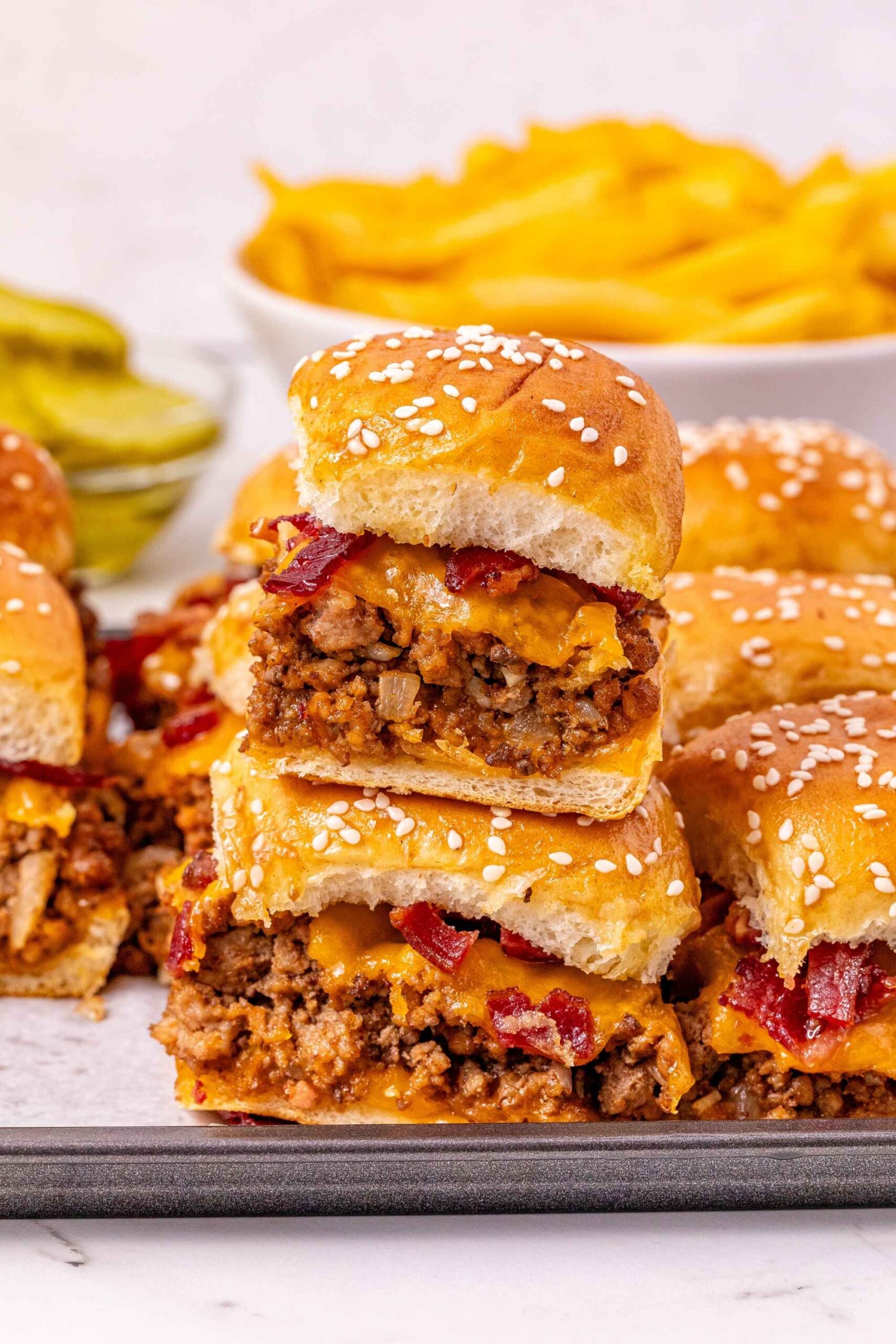 stacked bacon cheeseburger sliders
